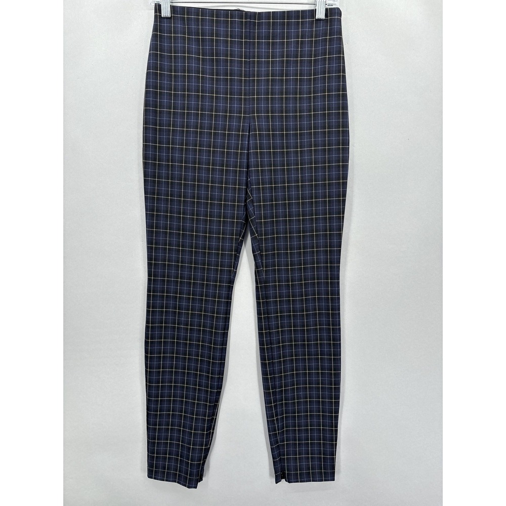 Theory Pants Womens 4 Navy Plaid Ankle Zip Slim Tapered Dress Trousers Office‎